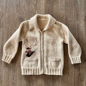 Vintage Hand-Knit Wool Cardigan Sweater – Elk / Lodge Motif